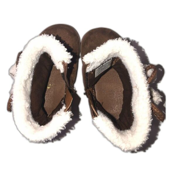 MICHAEL KORS Boots Toddler Size 7 Brown Gold MK Logo Pom Poms Payson - Picture 3 of 11